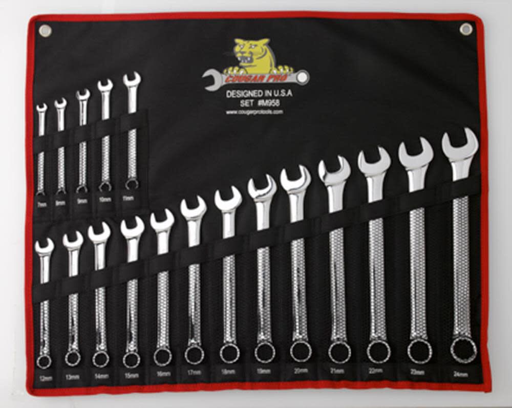 18 pc. Full Polish Combination Wrench Set Metric (7mm to 24mm) M958