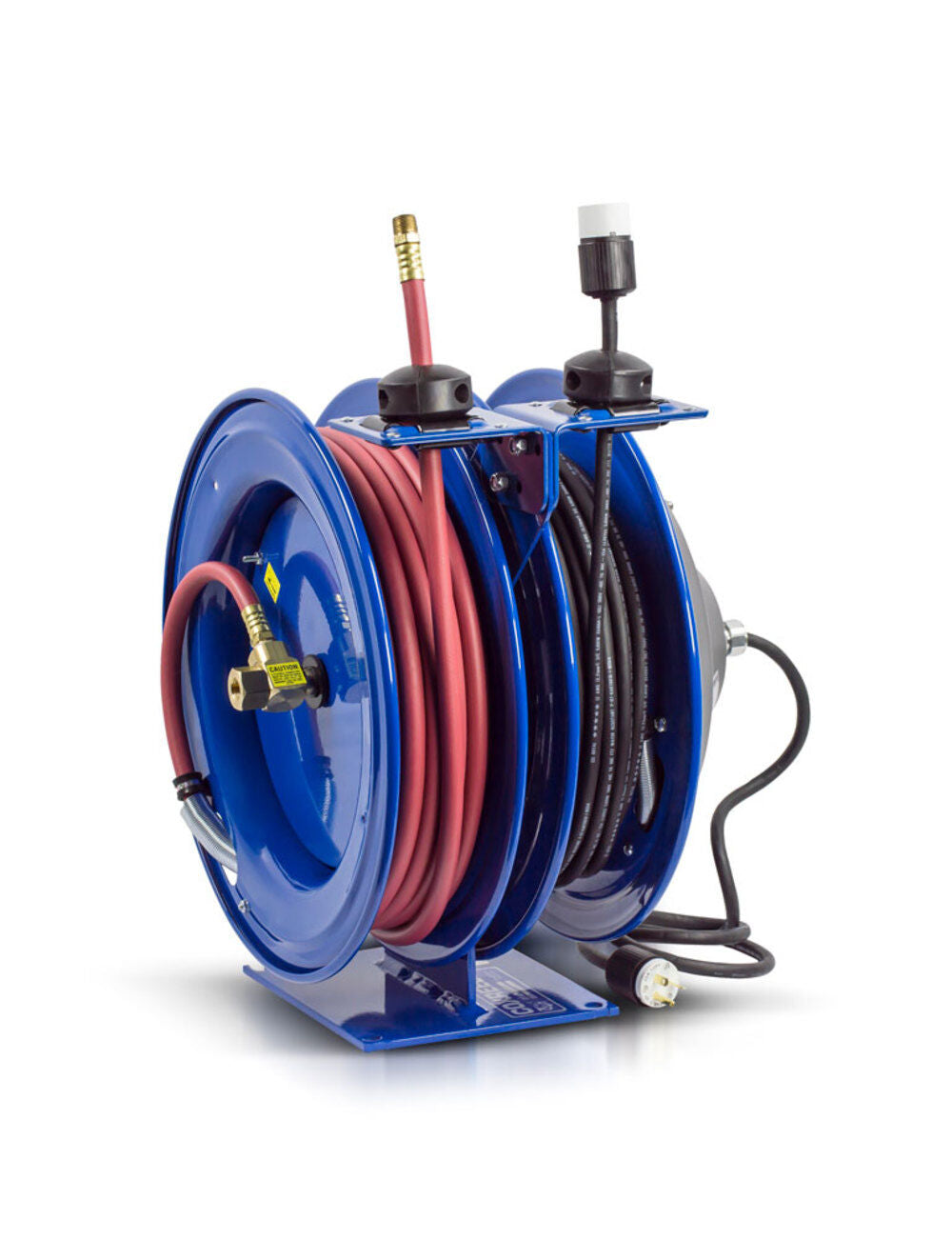 Hose Reel 3/8in x 50' Dual Purpose Spring Rewind 300PSI & Single Industrial Receptacle 50' Cord 16 AWG C-L350-5016-A