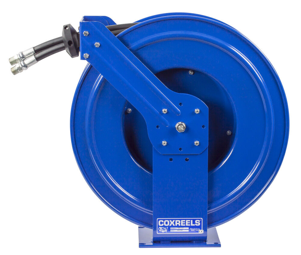 Hose Reel Dual Hydraulic Hose Spring Rewind for Hydraulic Oil 1/2in ID 50' Hose 2500 PSI TDMP-N-450