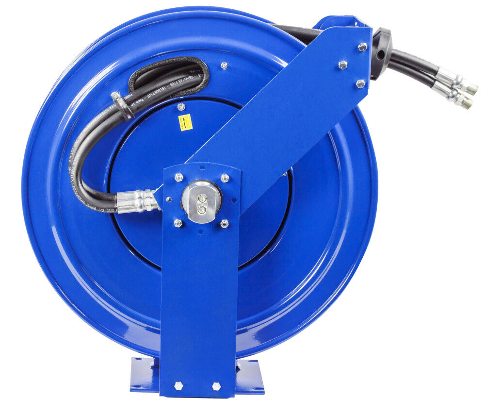 Hose Reel Dual Hydraulic Hose Spring Rewind for Hydraulic Oil 3/8in ID 50' 3000 PSI TDMP-N-350