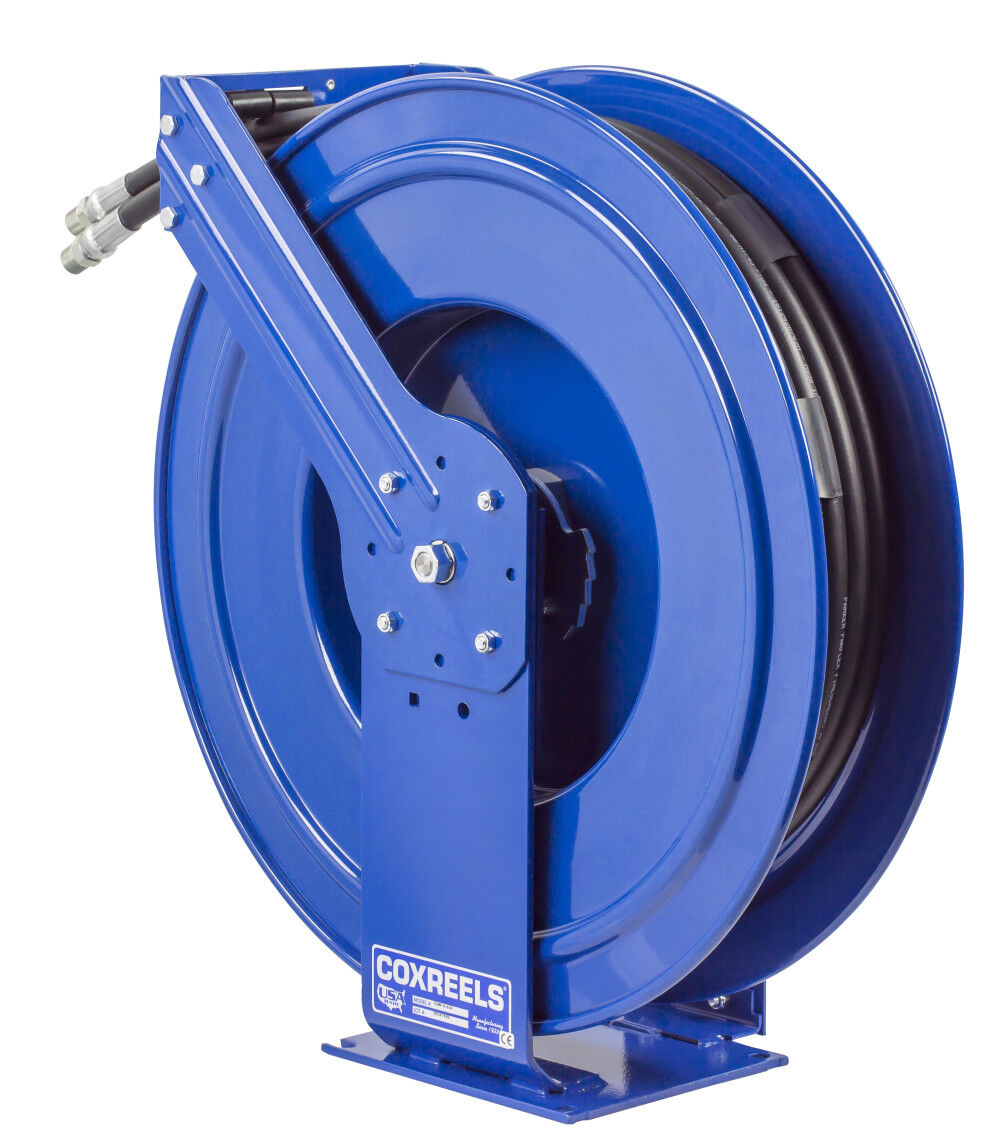 Hose Reel Dual Hydraulic Hose Spring Rewind for Hydraulic Oil 3/8in ID 50' 3000 PSI TDMP-N-350