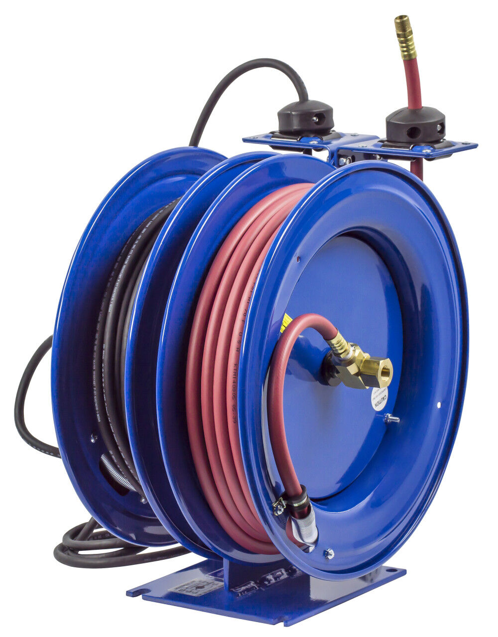 Hose Reel Dual Purpose Spring Rewind 3/8in x 50' 300PSI GFCI Receptacle 50' cord 12 AWG C-L350-5012-F