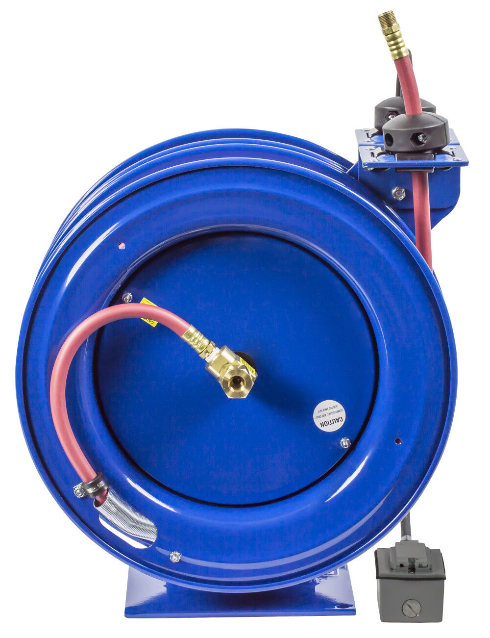 Hose Reel Dual Purpose Spring Rewind 3/8in x 50' 300PSI GFCI Receptacle 50' cord 12 AWG C-L350-5012-F