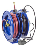 Hose Reel Dual Purpose Spring Rewind 3/8in x 50' 300PSI GFCI Receptacle 50' cord 12 AWG C-L350-5012-F