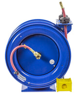 Hose Reel Dual Purpose Spring Rewind 3/8in x 50' 300PSI Quad Receptacle 50' cord 12 AWG C-L350-5012-B