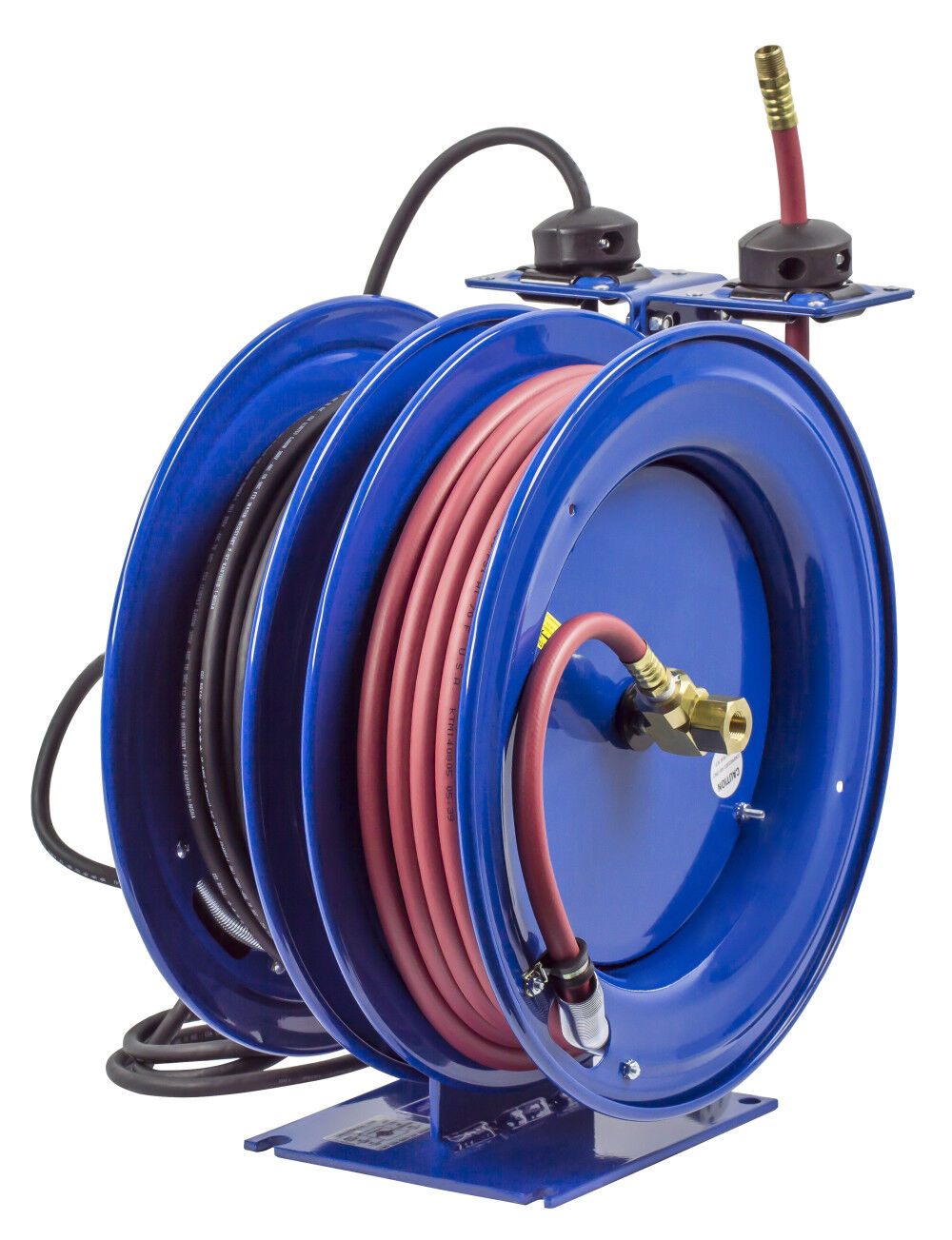 Hose Reel Dual Purpose Spring Rewind 3/8in x 50' 300PSI Quad Receptacle 50' cord 12 AWG C-L350-5012-B