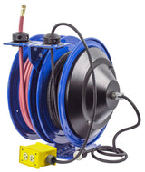 Hose Reel Dual Purpose Spring Rewind 3/8in x 50' 300PSI Quad Receptacle 50' cord 12 AWG C-L350-5012-B