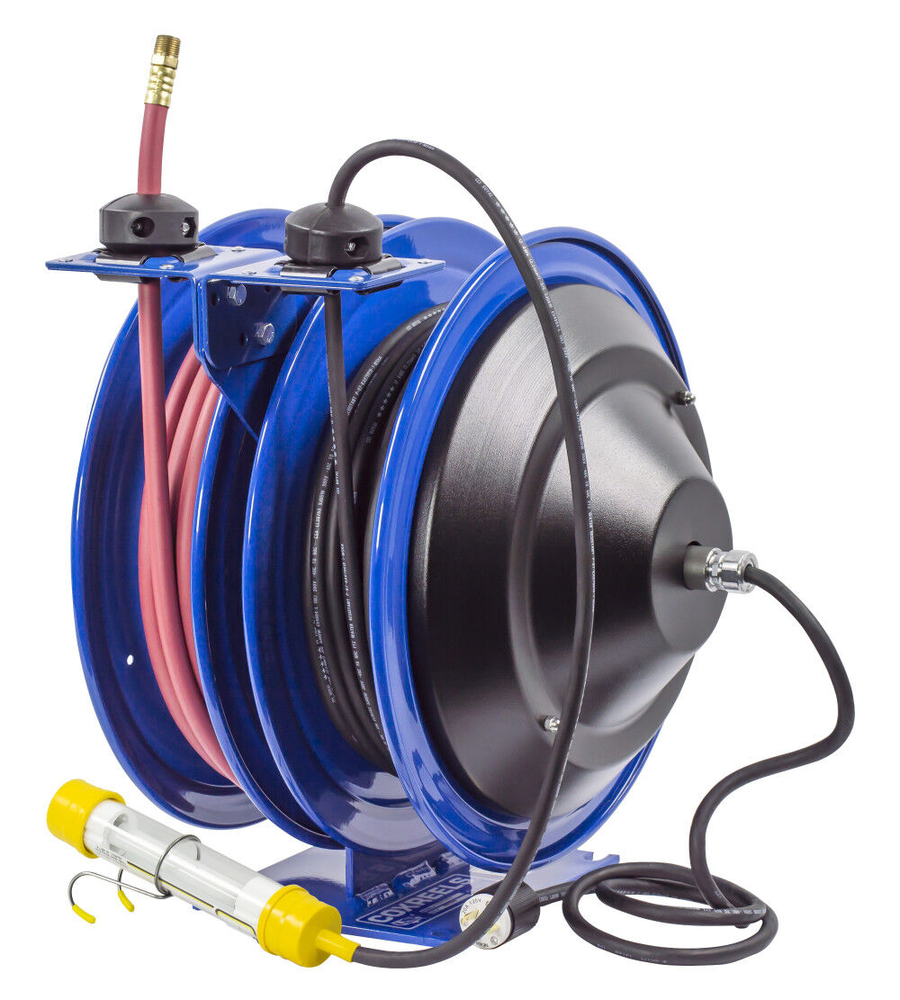 Hose Reel Dual Purpose Spring Rewind Reels 3/8in x 50' 300PSI Fluorescent Tube Light 50' Cord 16 AWG C-L350-5016-C