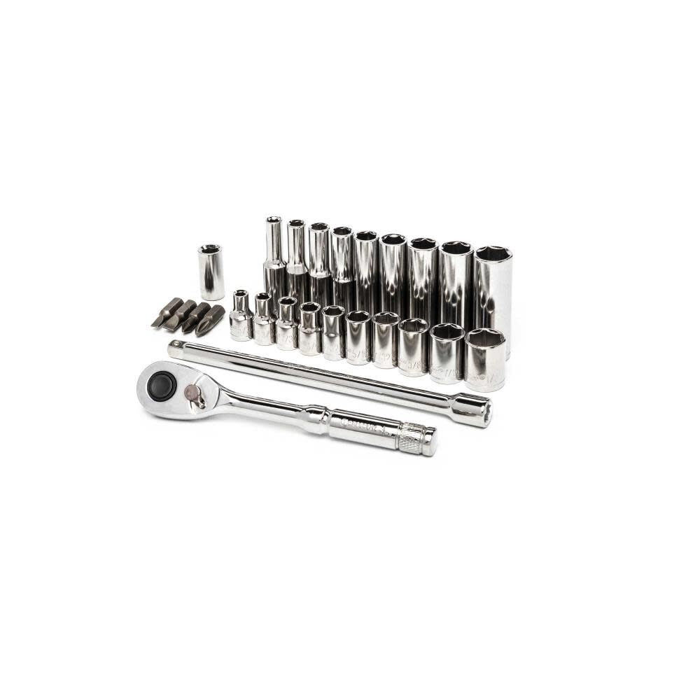 26 Pc 1/4in Drive 6 Point Standard & Deep SAE Mechanics Tool Set CSWS2C