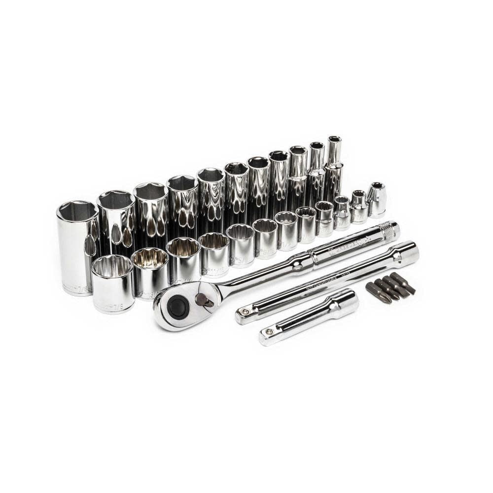 30 Pc 3/8in Drive 6 and 12 Point SAE Mechanics Tool Set CSWS8C