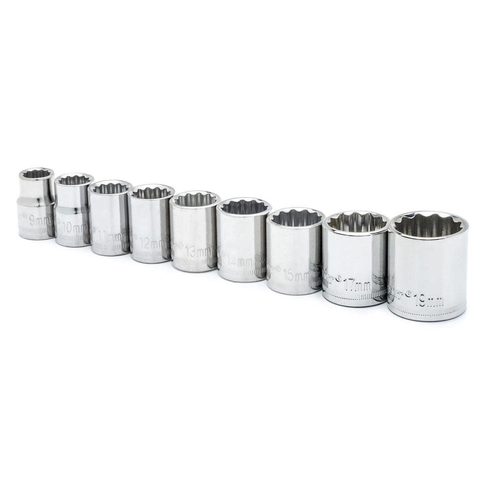 9 Pc 3/8 In. Drive 12 Point Metric Socket Set CSAS5N