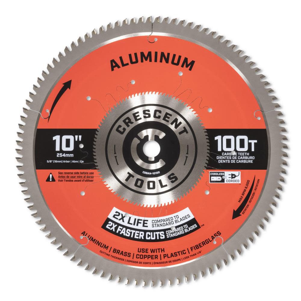 Circular Saw Blade 10in X 100 Tooth Thin Aluminum CSBAN-10100