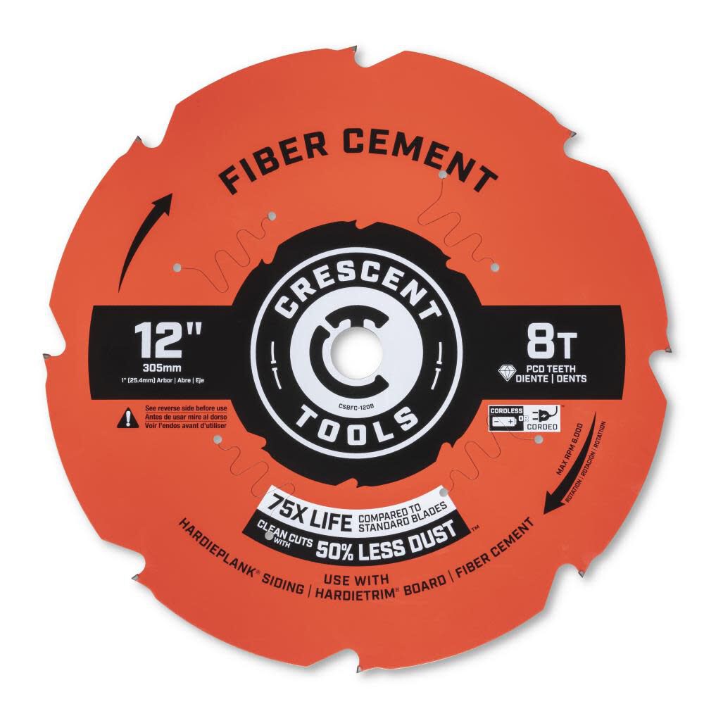 Circular Saw Blade 12in x 8 Tooth Fiber Cement CSBFC-1208