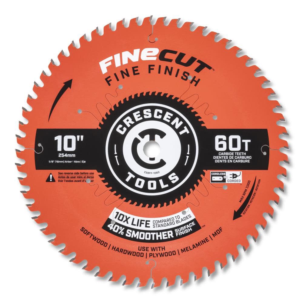 Circular Saw Blade 10in x 60 Tooth Fine Cut Fine Finishing CSBFF-1060