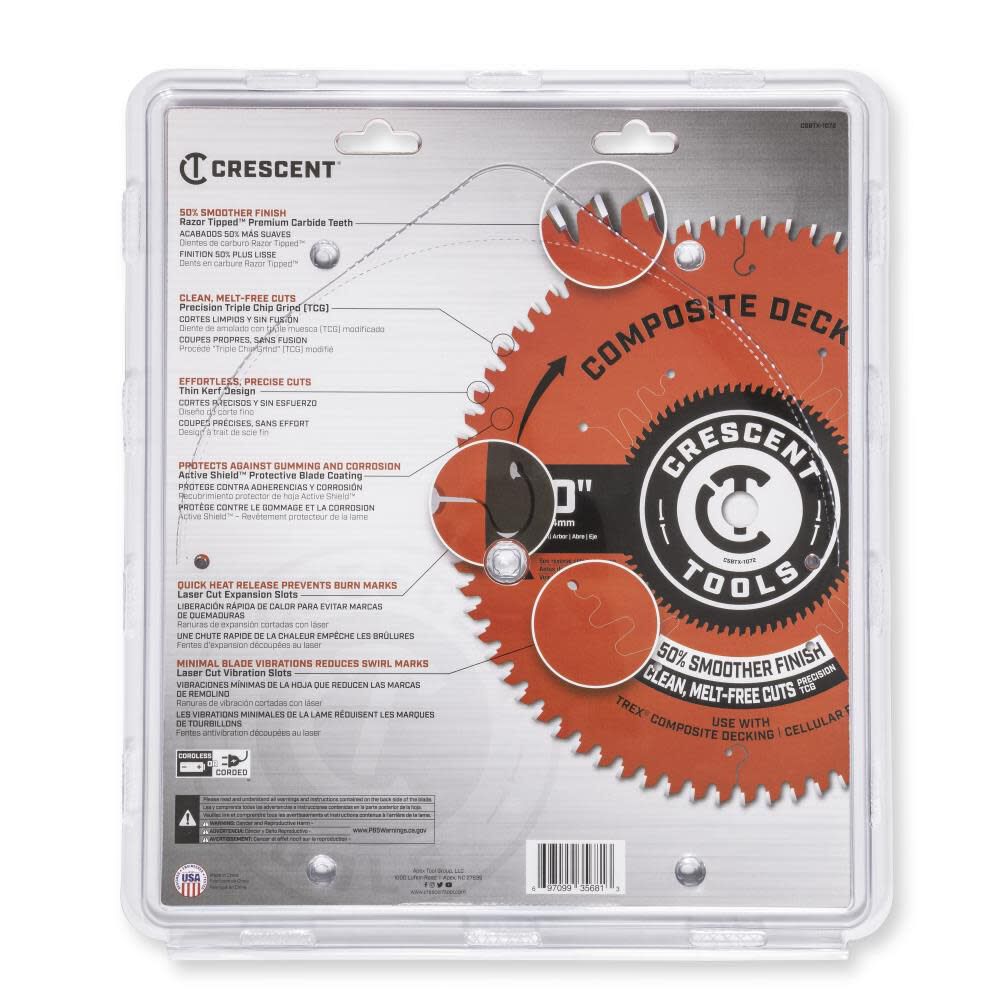 Circular Saw Blade 10in x 72 Tooth Composite Decking CSBTX-1072