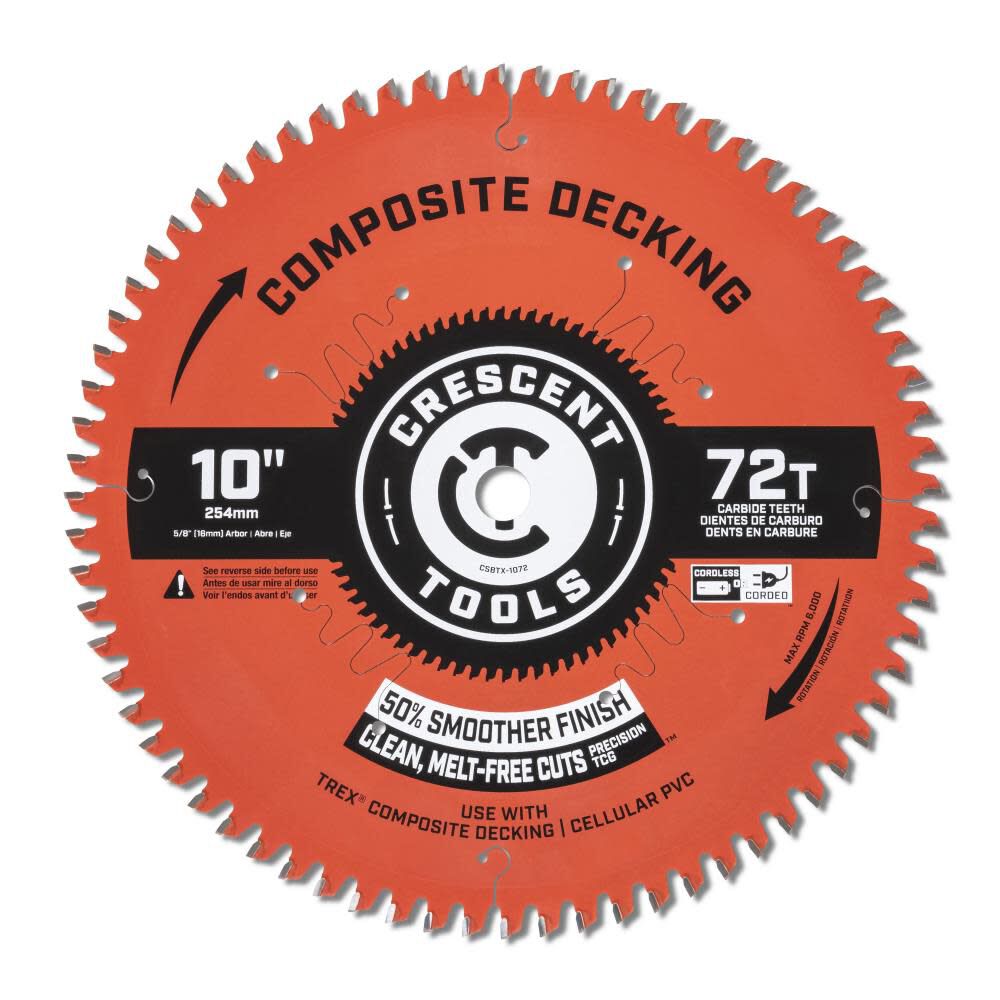 Circular Saw Blade 10in x 72 Tooth Composite Decking CSBTX-1072