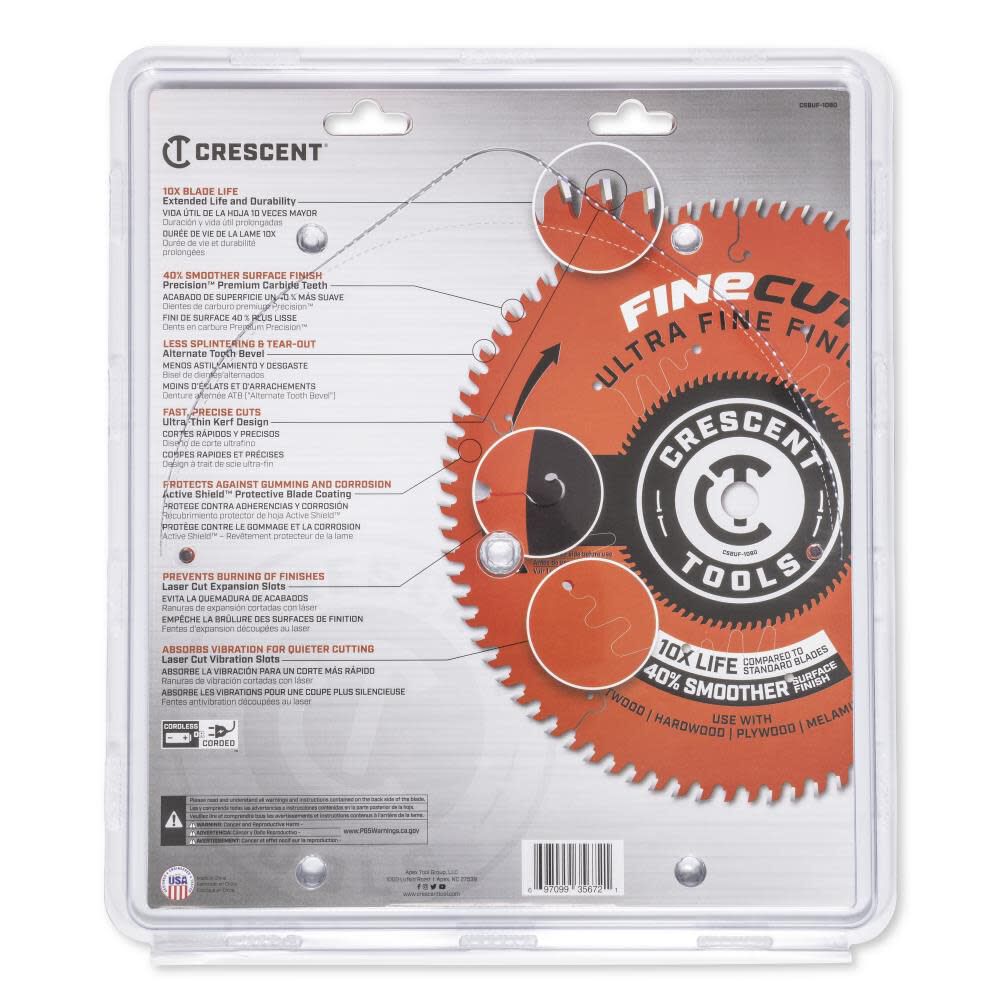 Ultra Fine Finish 10-in 80-Tooth Fine Finish Carbide Circular Saw Blade CSBUF-1080