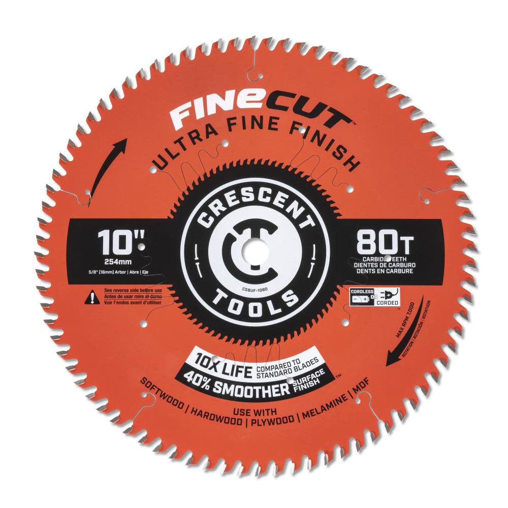 Ultra Fine Finish 10-in 80-Tooth Fine Finish Carbide Circular Saw Blade CSBUF-1080