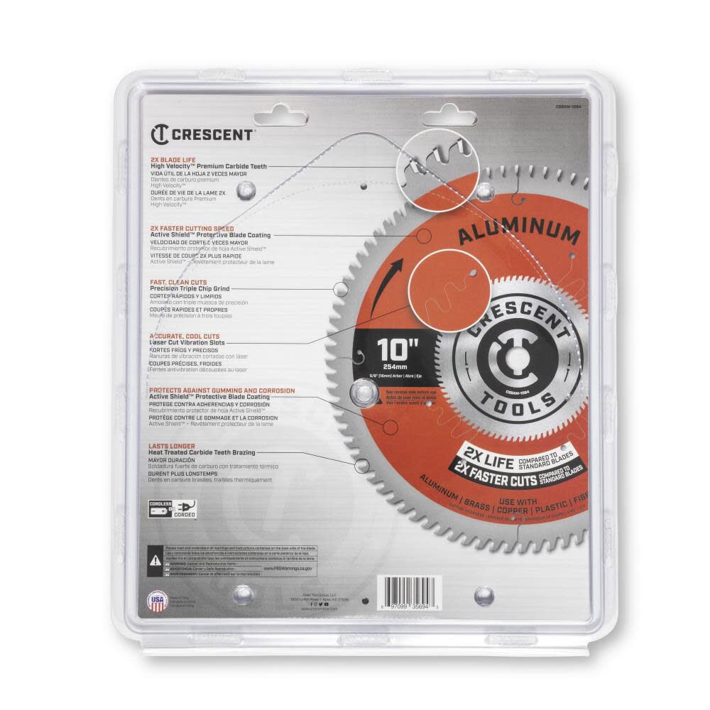 Medium Aluminum 10-in 84-Tooth Carbide Circular Saw Blade CSBAM-1084