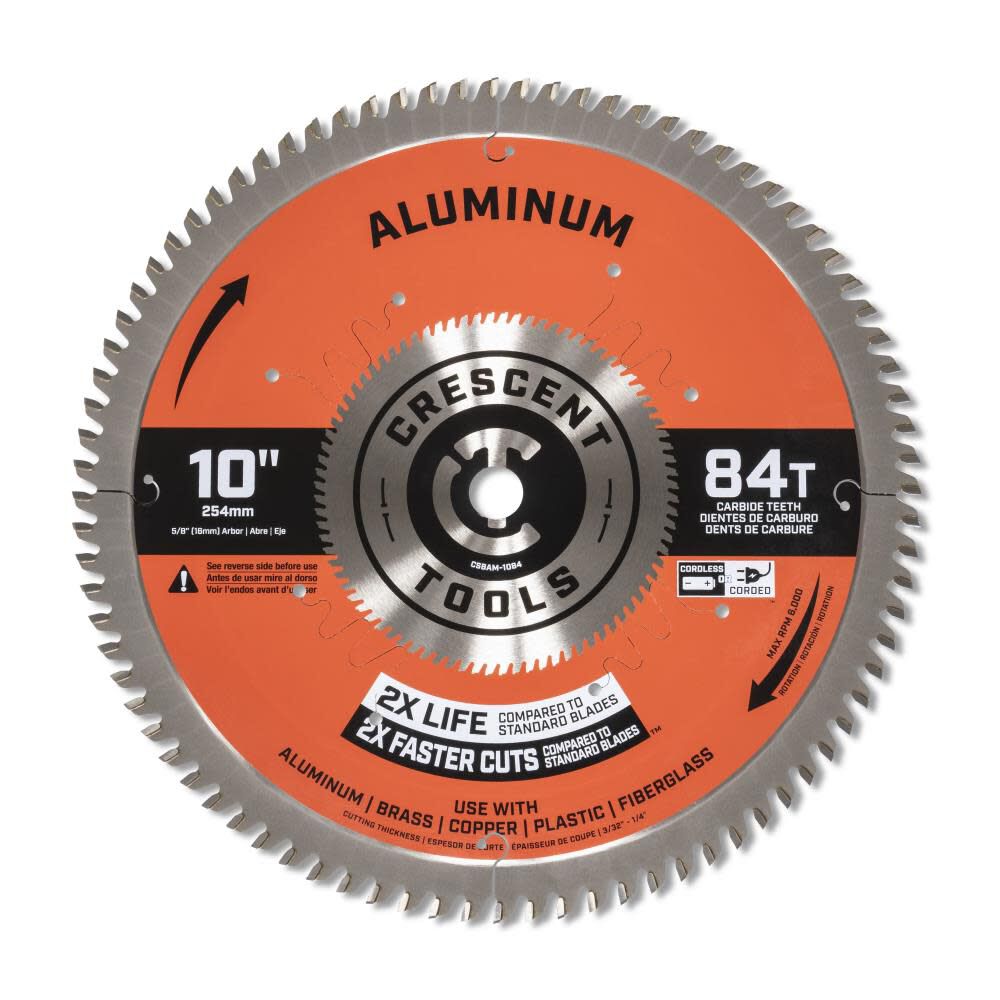 Medium Aluminum 10-in 84-Tooth Carbide Circular Saw Blade CSBAM-1084