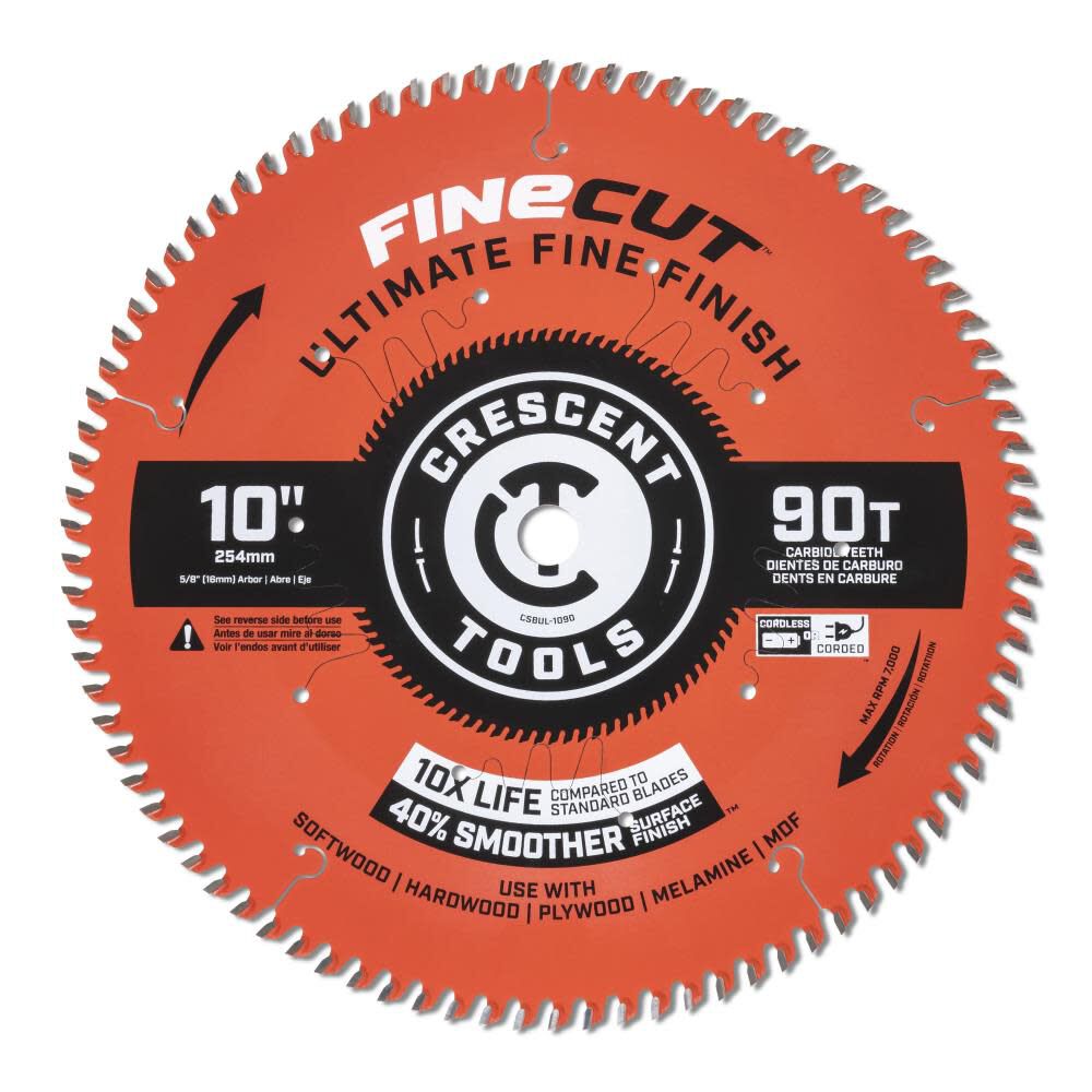 Circular Saw Blade 10in x 90 Tooth Fine Cut Ultimate Fine Finishing CSBUL-1090