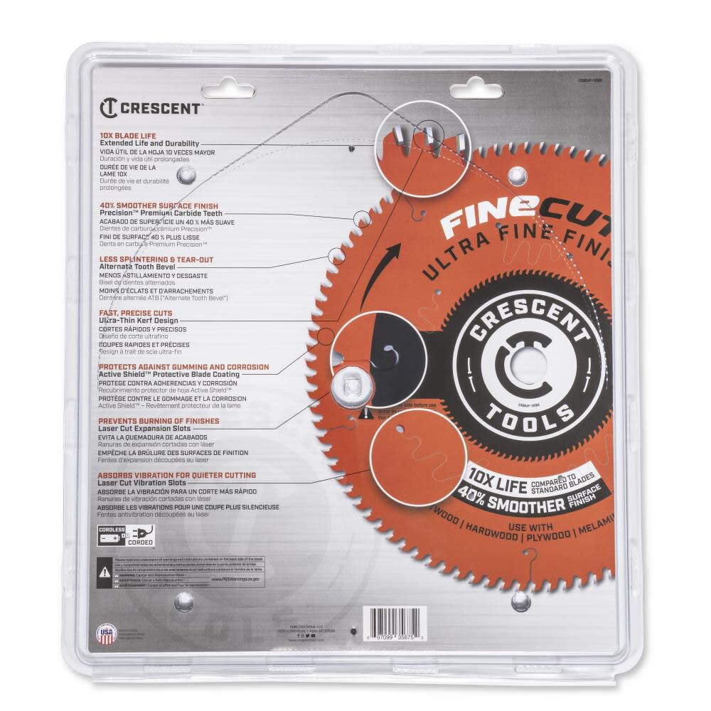 Circular Saw Blade 12in x 90 Tooth Fine Cut Ultra Fine Finishing CSBUF-1290