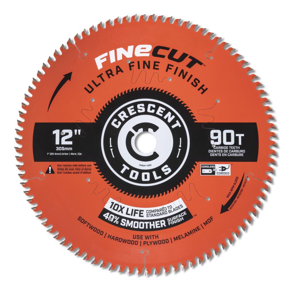 Circular Saw Blade 12in x 90 Tooth Fine Cut Ultra Fine Finishing CSBUF-1290