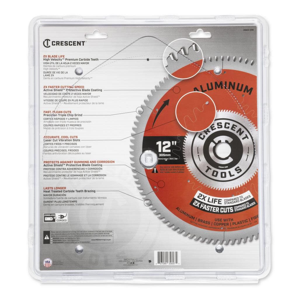 Circular Saw Blade 12in x 96 Tooth Medium Aluminum CSBAM-1296