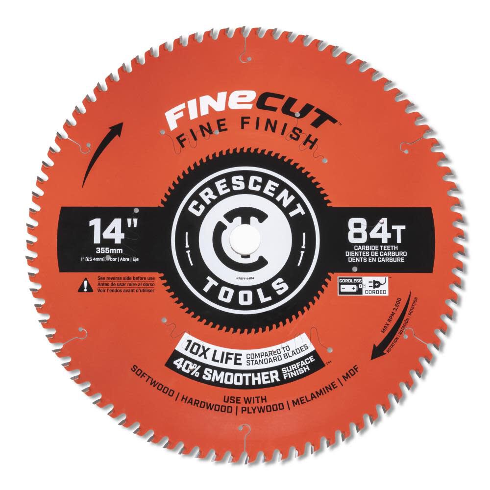 Circular Saw Blade 14in x 84 Tooth Fine Cut Fine Finishing CSBFF-1484