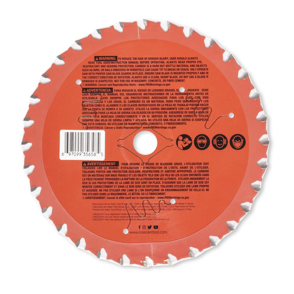 Circular Saw Blade 6 1/2in x 32 Tooth Wood / Metal CSBWM-632