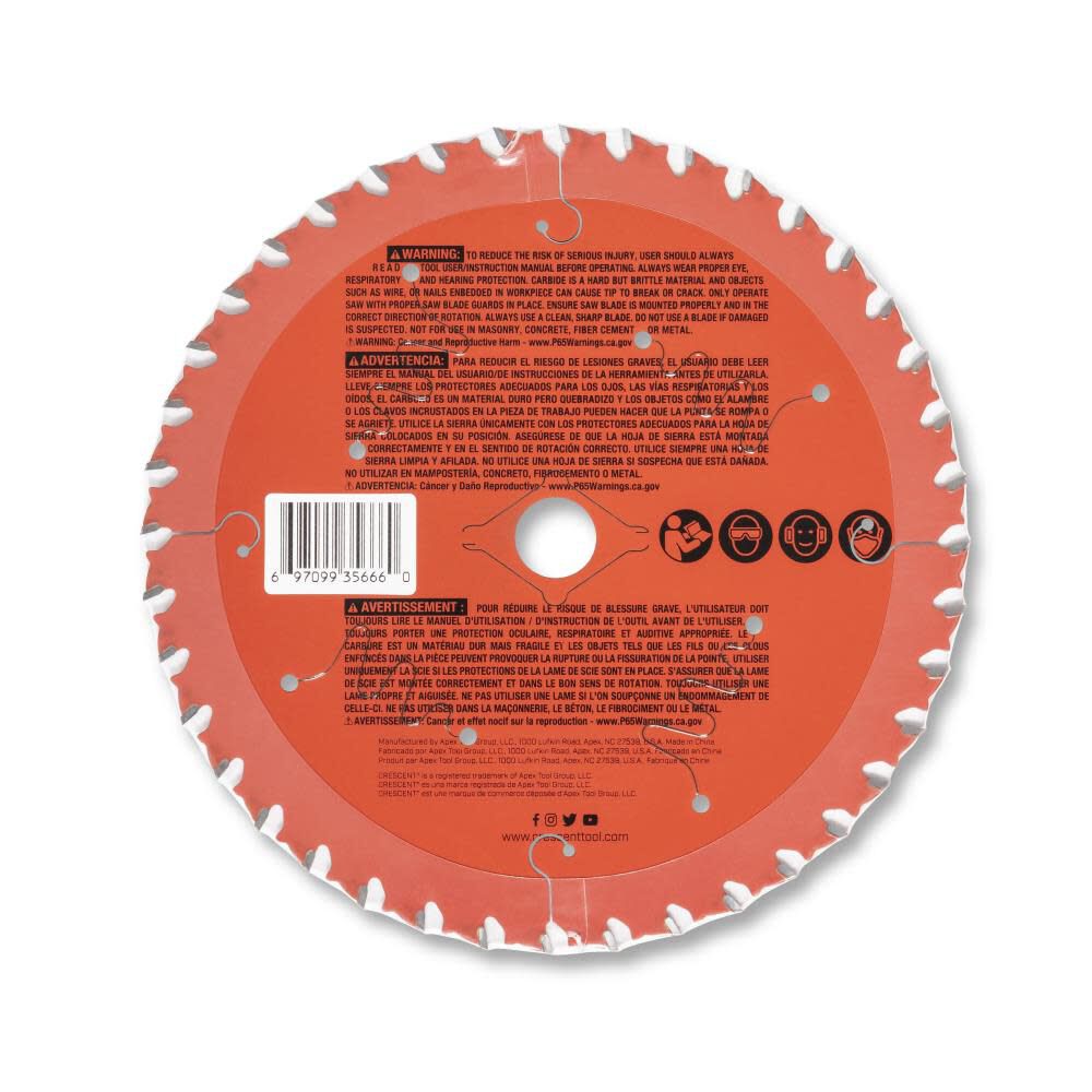 Circular Saw Blade 6 1/2in x 40 Tooth Fine Cut Fine Finishing CSBFF-640