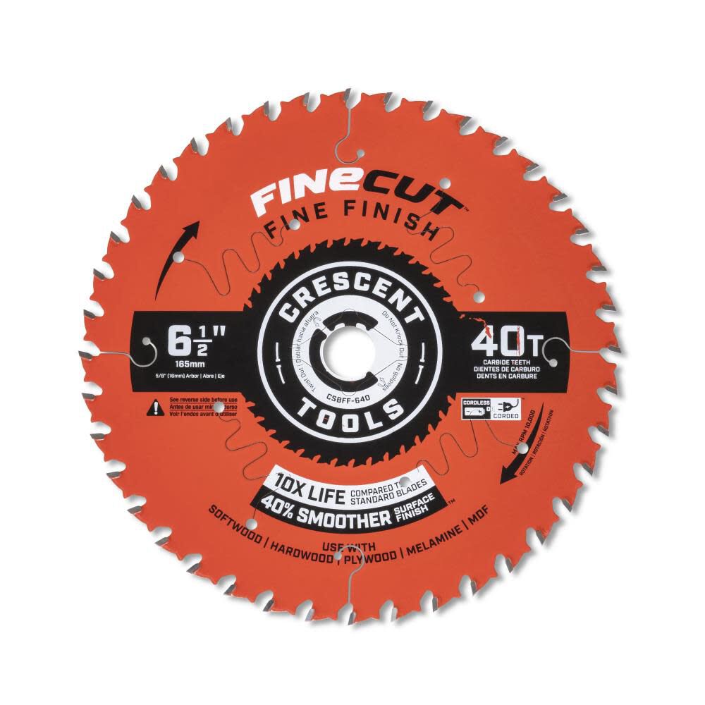 Circular Saw Blade 6 1/2in x 40 Tooth Fine Cut Fine Finishing CSBFF-640