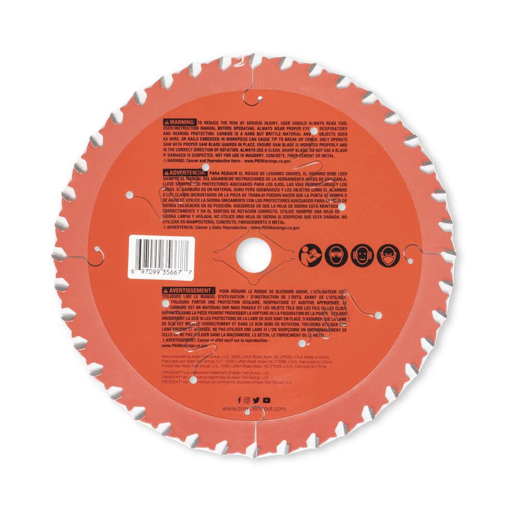 Circular Saw Blade 7 1/4in x 40 Tooth Fine Cut Finishing CSBFN-740