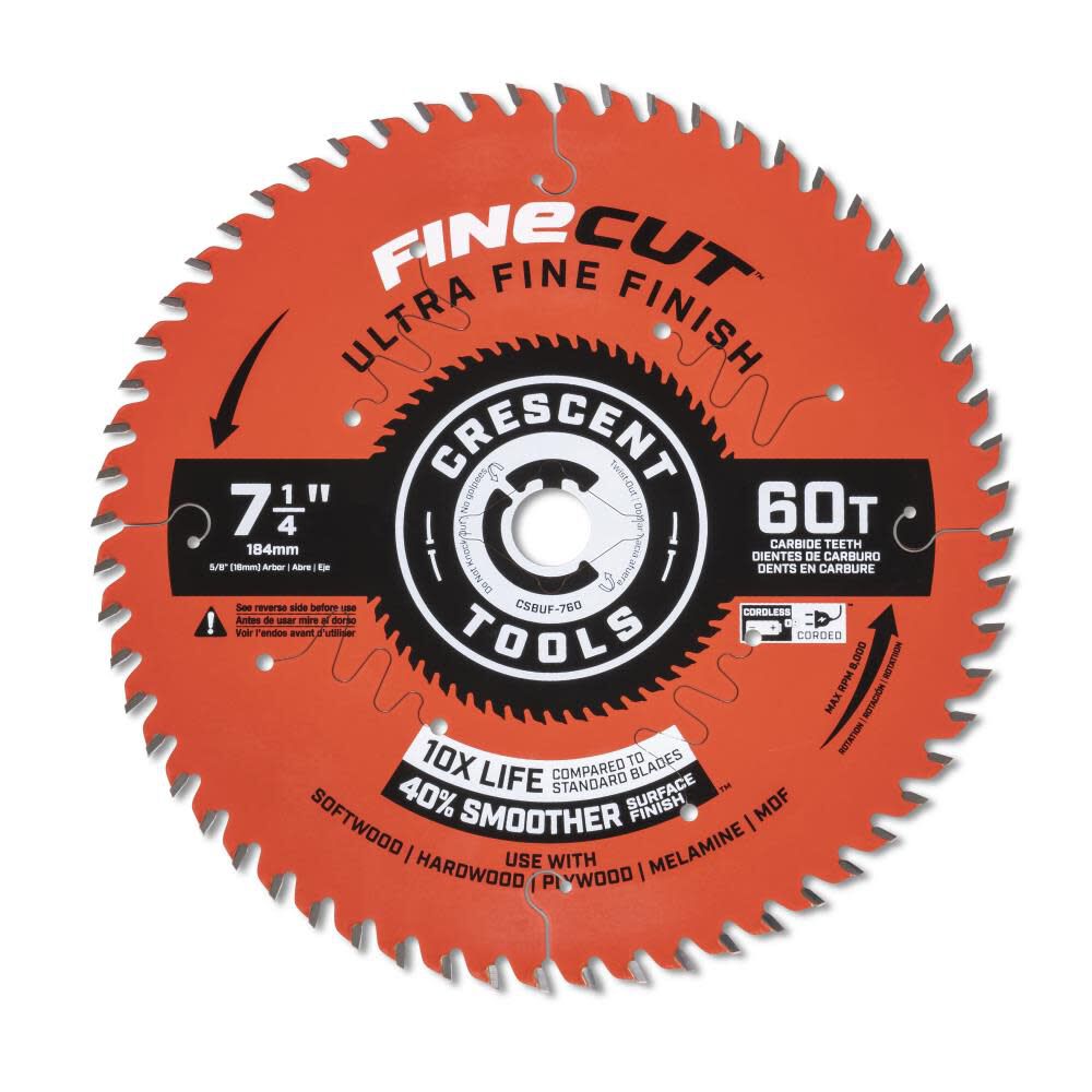 Ultra Fine Finish 7-1/4-in 60-Tooth Fine Finish Carbide Circular Saw Blade CSBUF-760