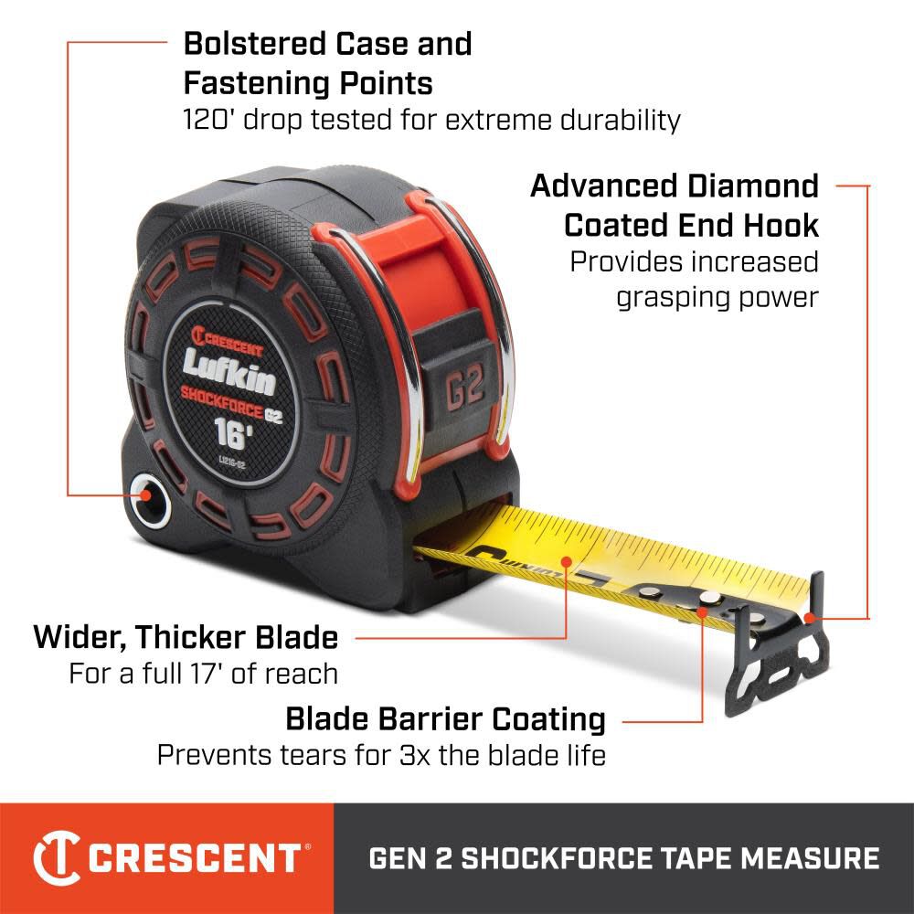 1-1/4 Inch x 5m/16' Shockforce G2 Tape Measure L1216CME-02