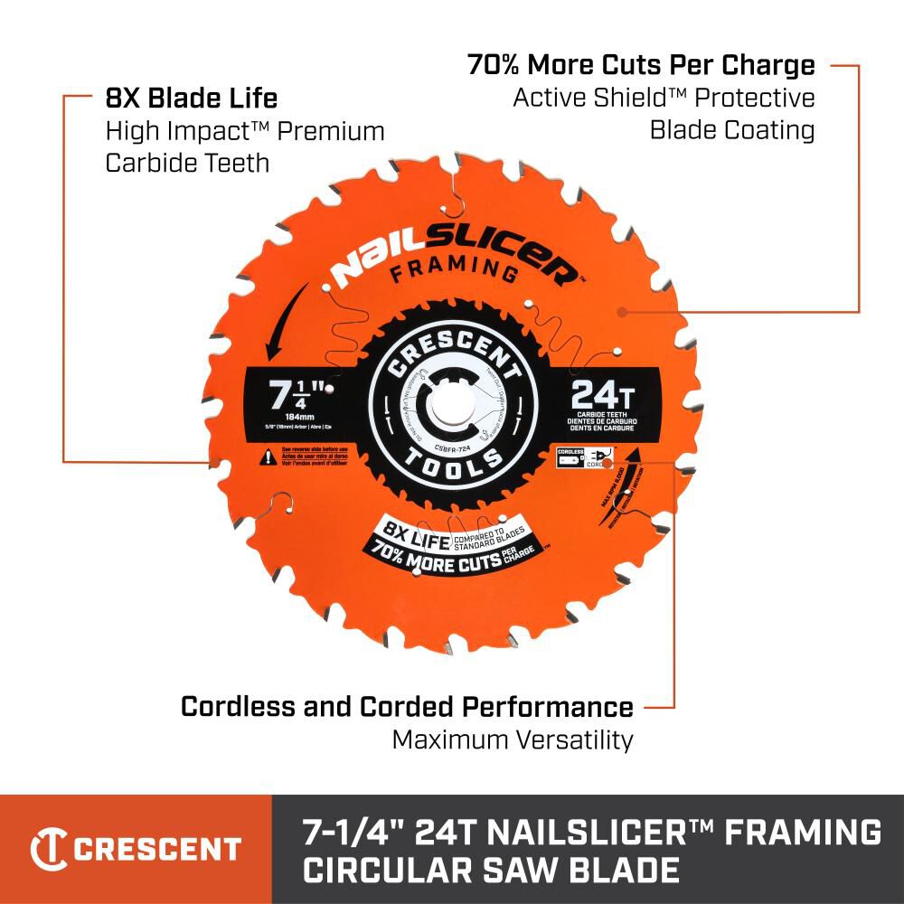 7-1/4-in 24-Tooth Rough Finish Carbide Framing Circular Saw Blade CSBFR-724