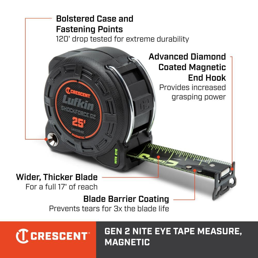 Shockforce Nite Eye G2 25-ft Magnetic Tape Measure LM1225B-02