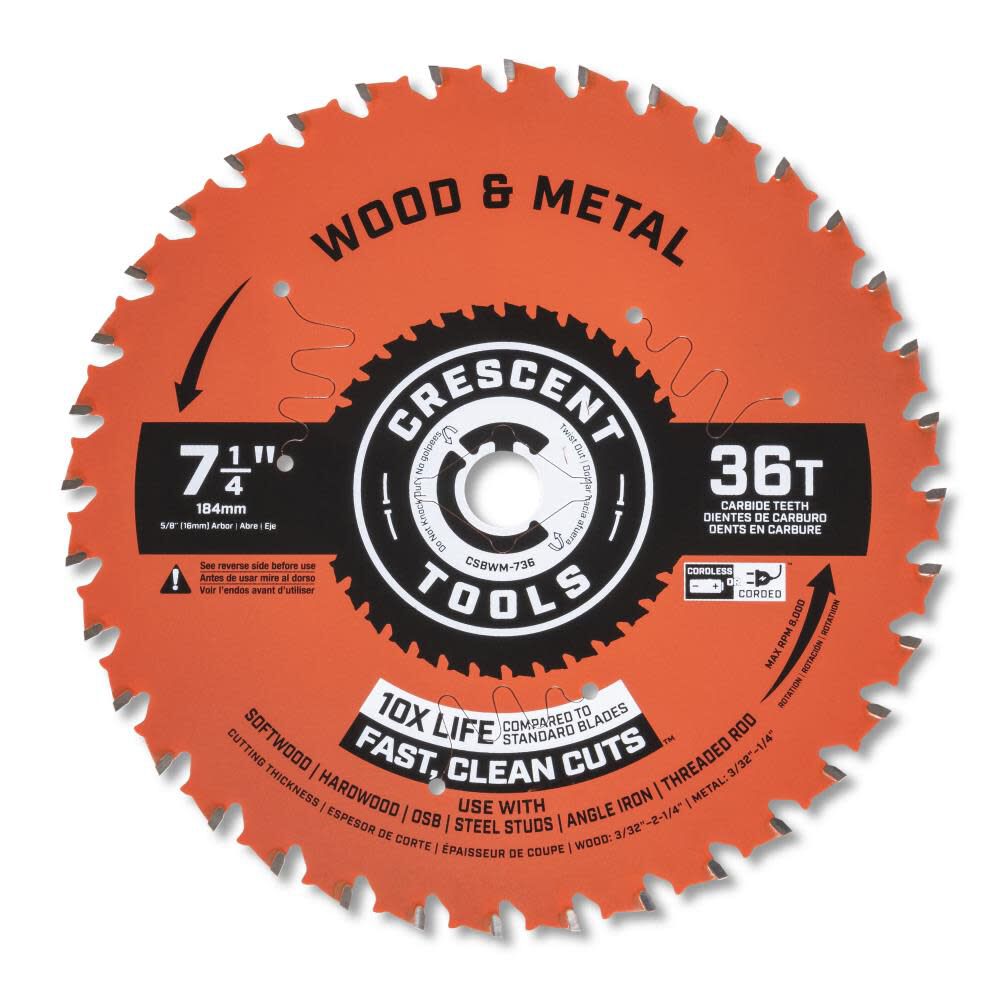 Wood & Metal 7 1/4 in 36T Circular Saw Blade CSBWM-736