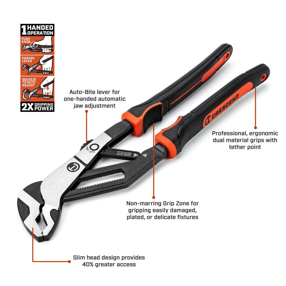 Z2 Auto-Bite Tongue and Groove Pliers 8in Dual Material RTAB8CG