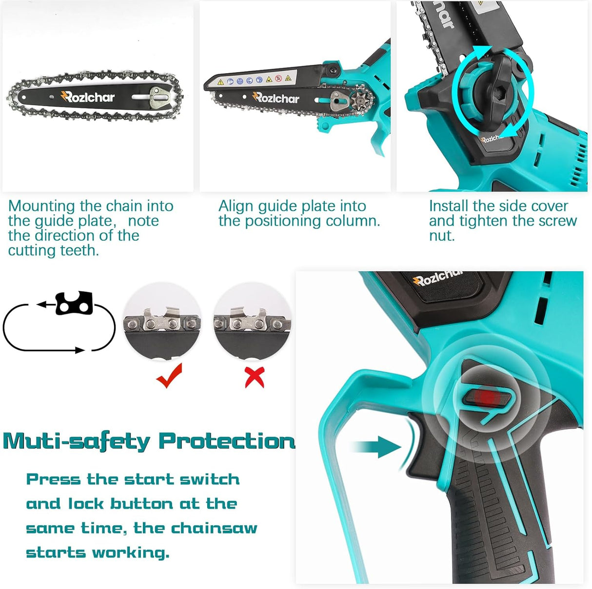 Cordless Mini Chainsaw for Makita 18V Battery, 6 Inch Battery Powered Pruning Saw with Security Lock, Replacement Chain for Tree Trimming | Wood Cutting | Home Renovation(Only Tool, No Battery)