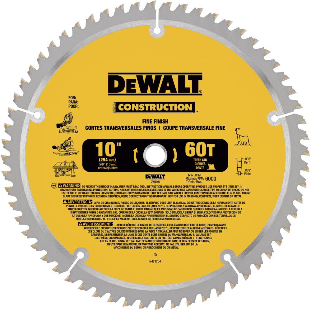 10-in 60-Tooth Carbide Saw Blade DW3106