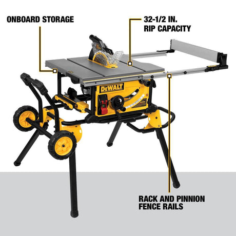 10 Inch Corded Jobsite Table Saw with Rolling Stand & Cordless Drill/Driver Combo Kit Bundle DWE7491RS-DCD771C2