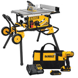 10 Inch Corded Jobsite Table Saw with Rolling Stand & Cordless Drill/Driver Combo Kit Bundle DWE7491RS-DCD771C2