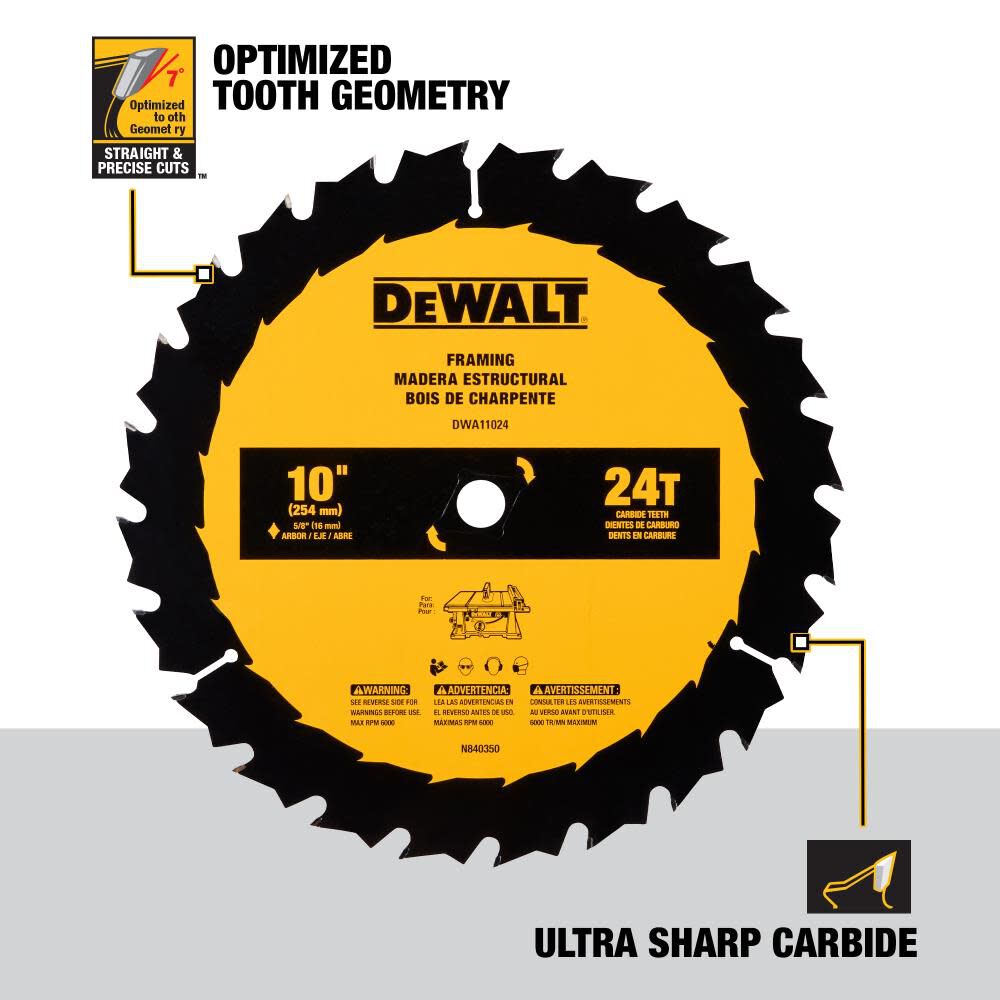 10 Inch Jobsite Table Saw 32-1/2 Inch Rip Capacity and Rolling Stand with Circular Saw Blade Combo Kit Bundle DWE7491RS-DWA11024