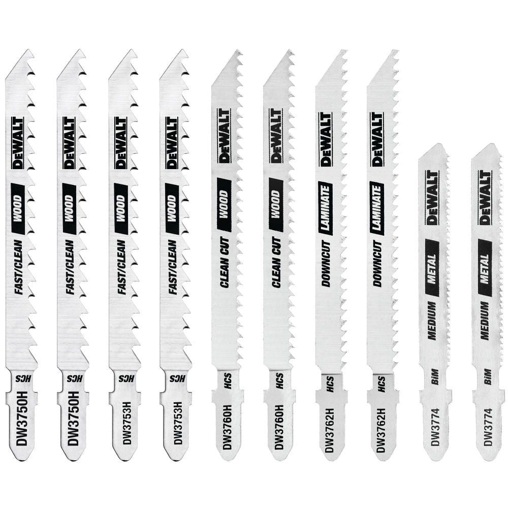 10-Piece T-shank Jig Saw Blade Set with Case DW3741C