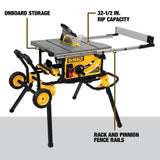 10-in 15-Amp Corded Portable Jobsite Table Saw with Foldable Rolling Stand DWE7491RS