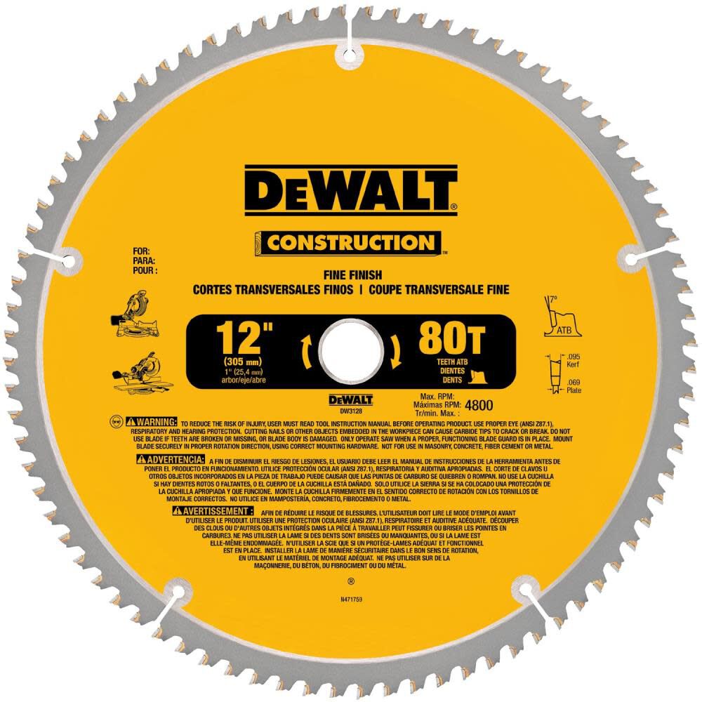 12-in 80T and 12-in 32T Saw Blade DW3128P5