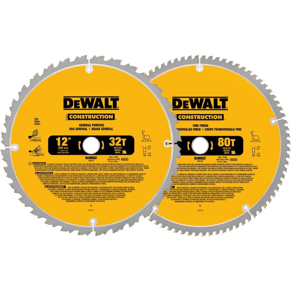 12-in 80T and 12-in 32T Saw Blade DW3128P5