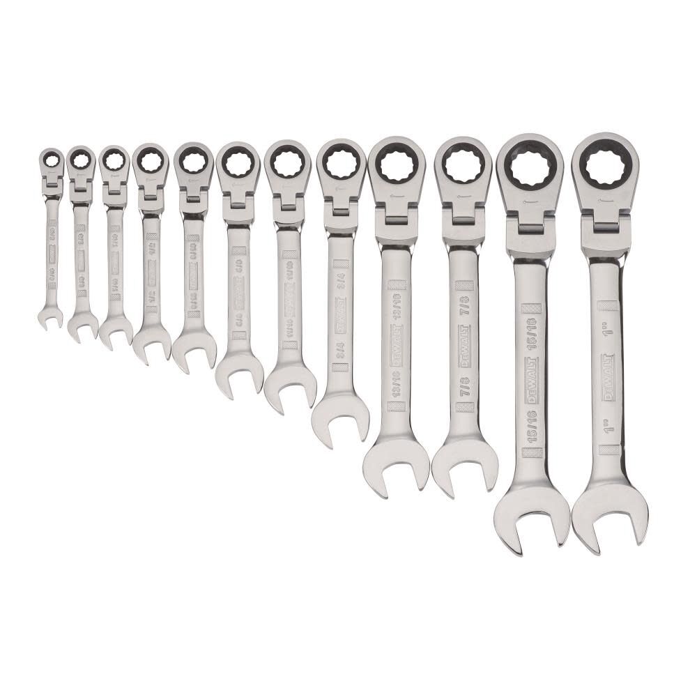 12 piece Flex Head Ratcheting SAE Wrench Set DWMT19231