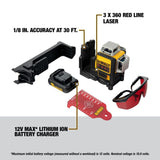 12V Max Line Laser 3 X 360 Degree Red DW089LR